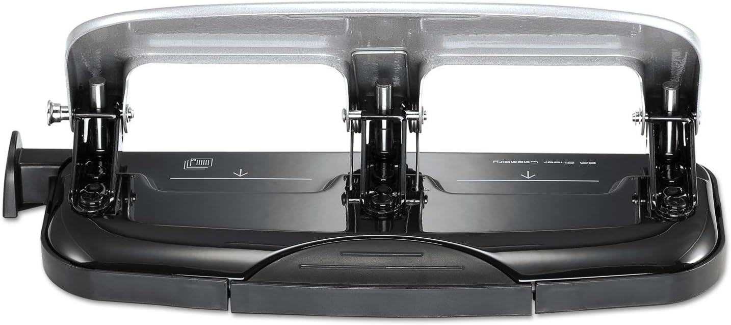 2220 inPRESS 3-Hole Punch, 20-Sheet Capacity, Black/Silver