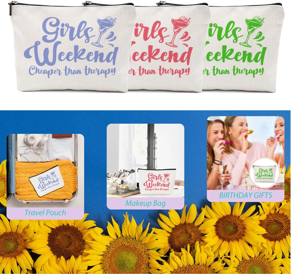 3 Pcs Girls Weekend Gifts Girl Trip 2026 Makeup Bag Girls Trip Gifts Favors Summer Gift Cosmetic Bag Toiletry Bag Zipper Pouch Weekender Bags for Women Girl Friendship Bachelorette Party Birthday - Image 6