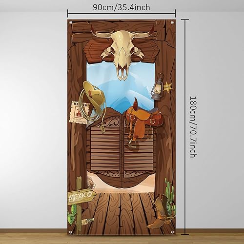 Miniatura 2 de Cubierta de puerta de vaquero occidental, decoración de fiesta, suministros de cumpleaños occidental, tela grande, letrero de puerta de vaquero del