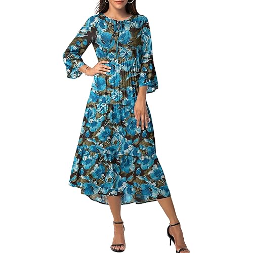 VIISHOW Womens 3/4 Sleeve Casual Bohemian Midi Dress