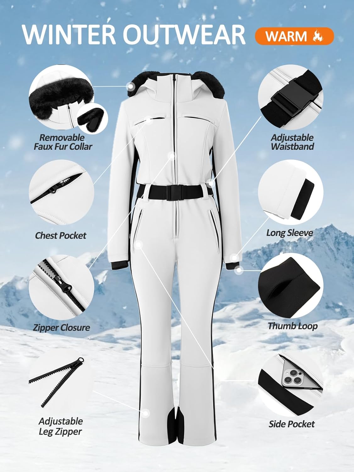 Yousify Womens Ski Suit One Piece Snowsuit Onesie Waterproof Windproof Ski Jacket Snowboard Sports Slim Jumpsuits Outerwear - Image 6