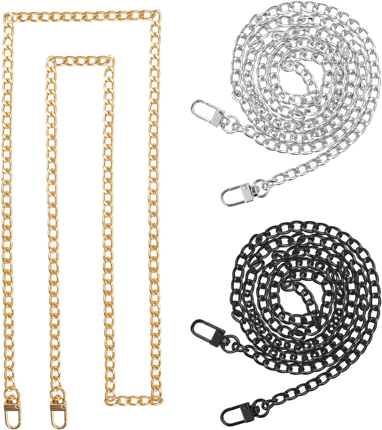 ELANE 3 PCS Purse Chain Straps,47" Purse Straps Flat Chain Strap Handlebag Accessories for Crossbody Bags Purses
