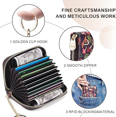 Miniatura 5 de APHISON Carteras porta tarjetas de crédito RFID para mujeres, estuche de cuero con cremallera para tarjetas para damas, cartera llavero