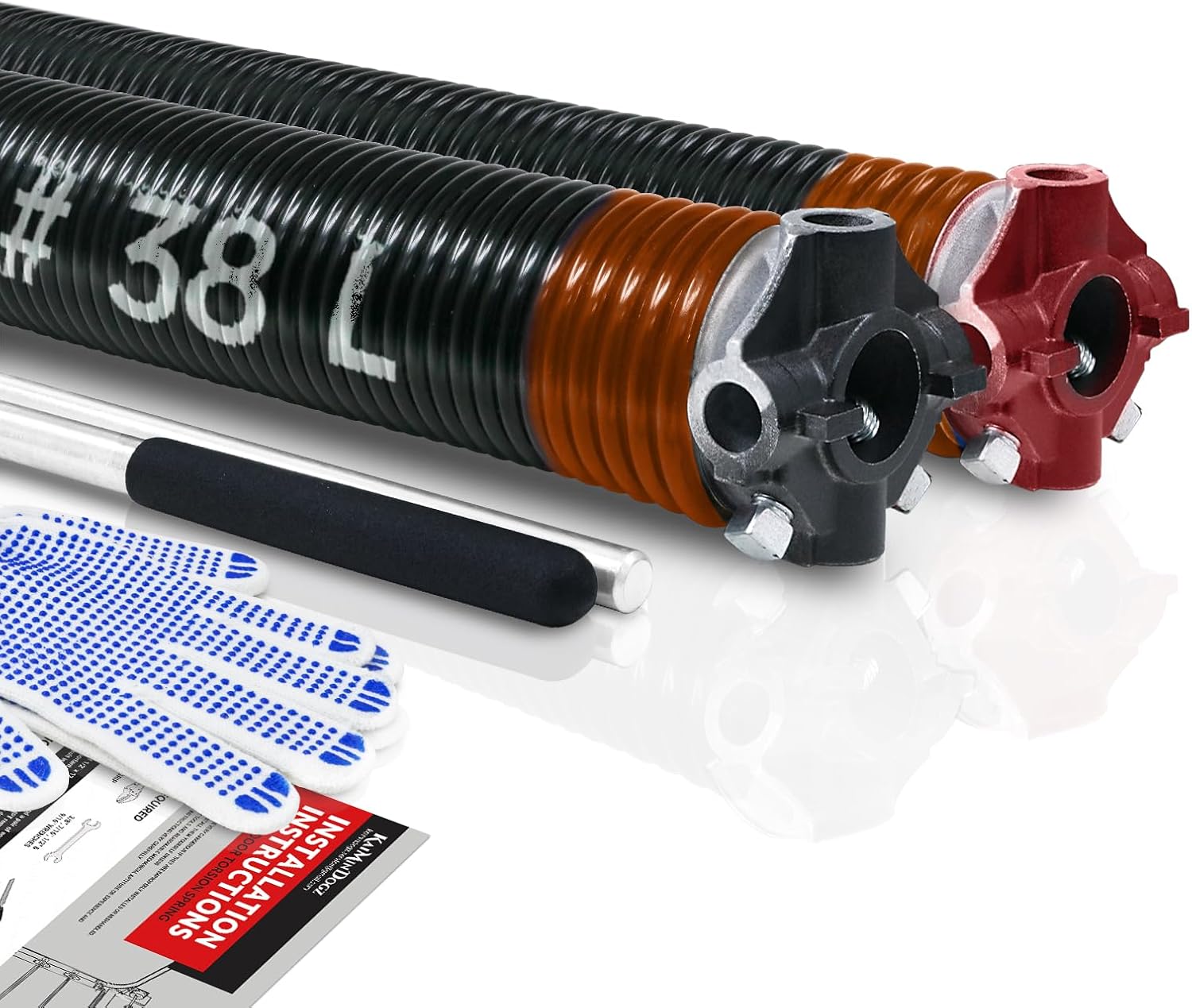 Pair of 2" Garage Door Torsion Springs Set with Non-Slip Winding Bars&Gloves, High Quality Precision Electrophoresis Oil-Free Black Coated for Replacement, MIN 16,000 Cycles (0.273x2''x38'') 0.273X2"X38"