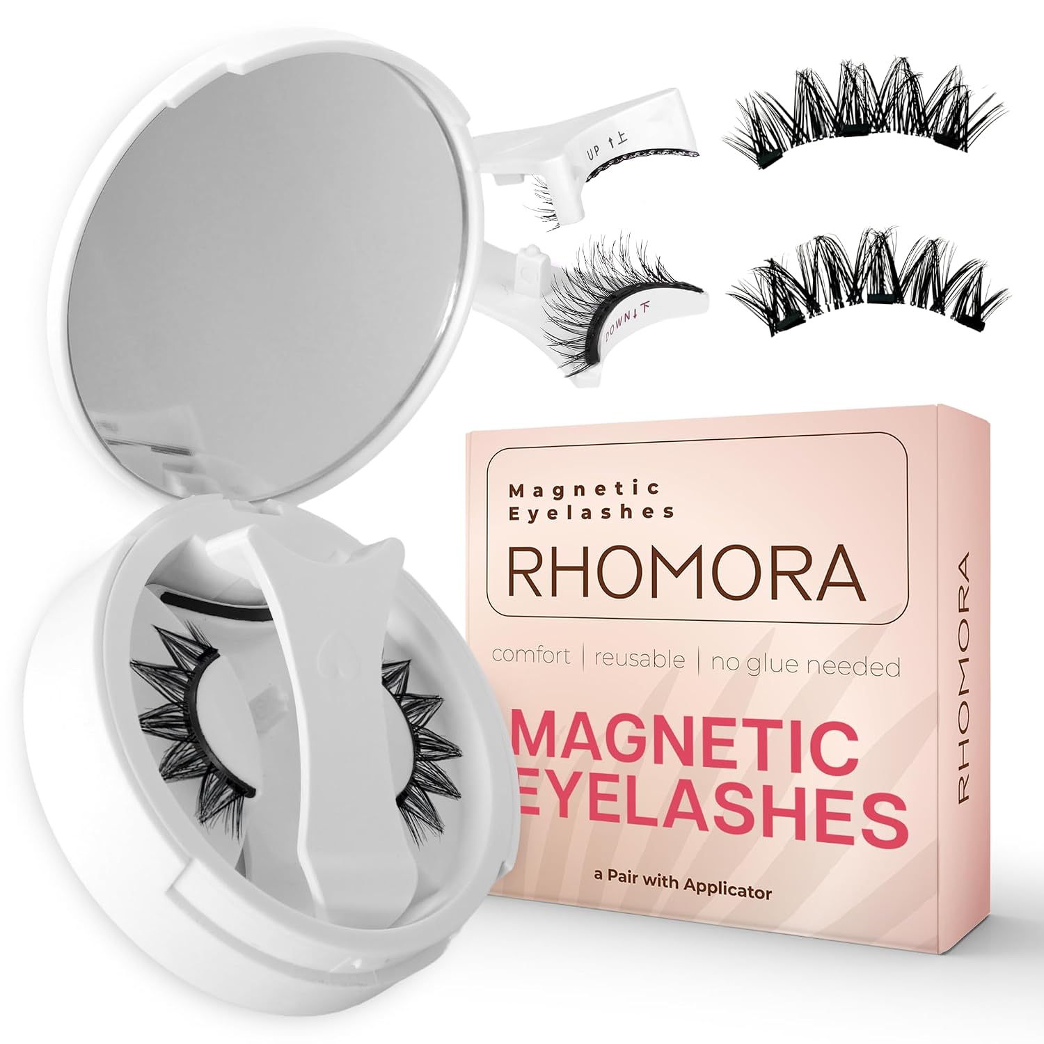 Magnetic Eyelashes with Applicator, Reusable Magnetic Eyelashes Natural Look, No Glue Needed False Soft Thick Lashes Kit Without Eyeliner, Portable Lashes for Eye Makeup (Mega)