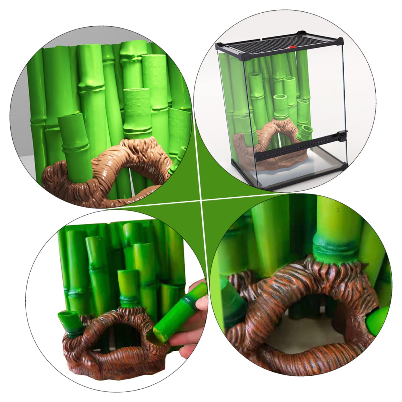 Kisangel Rückwand für Aquarium 3D Bambus Harz Landschaftsgestaltung mit Realistischer Höhle zur Dekorativen Aquariumrückenwände für Fisch und Schildkrötenbecken Zufällige Farbe