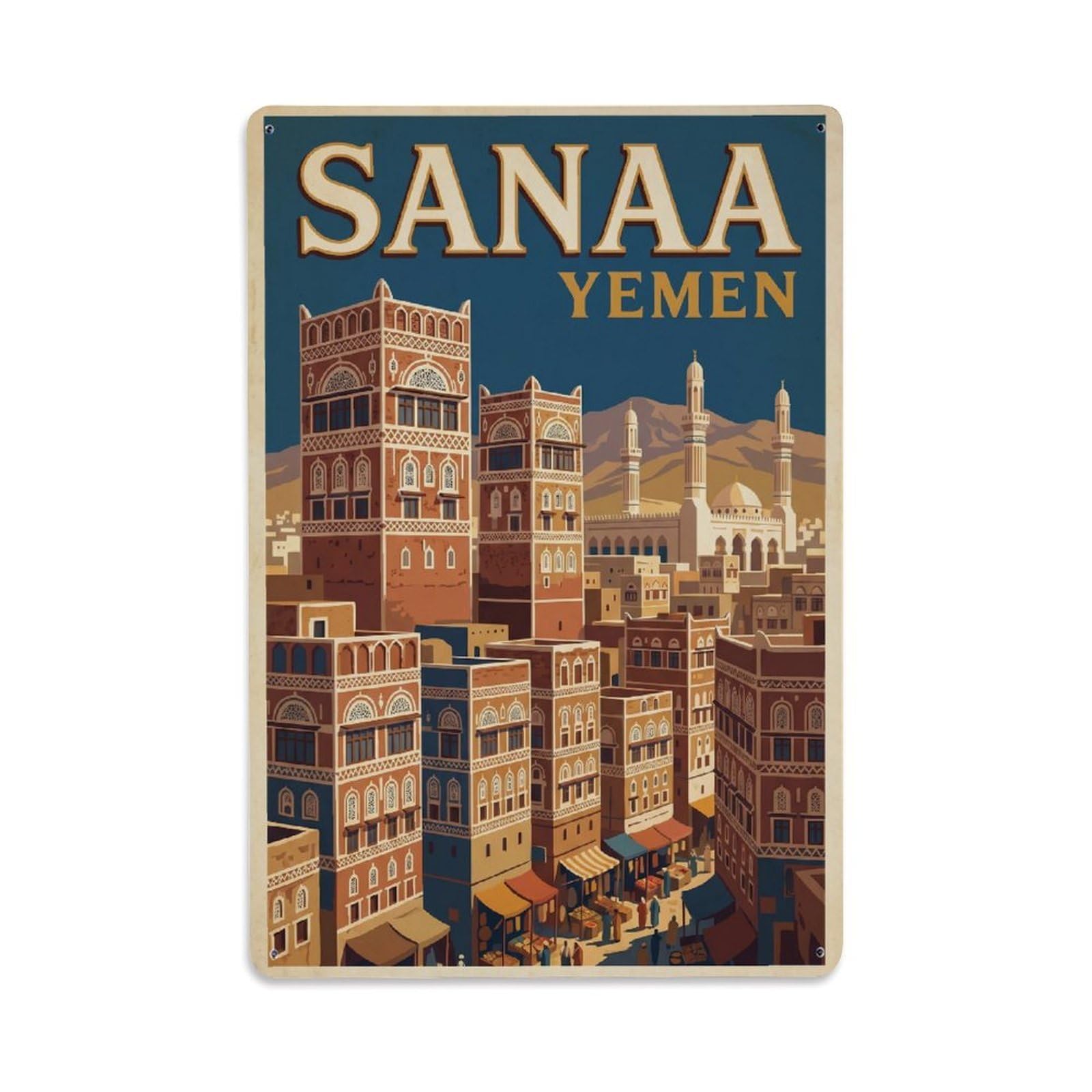 Metal Tin Sign Vintage Travel Yemen Sanaa