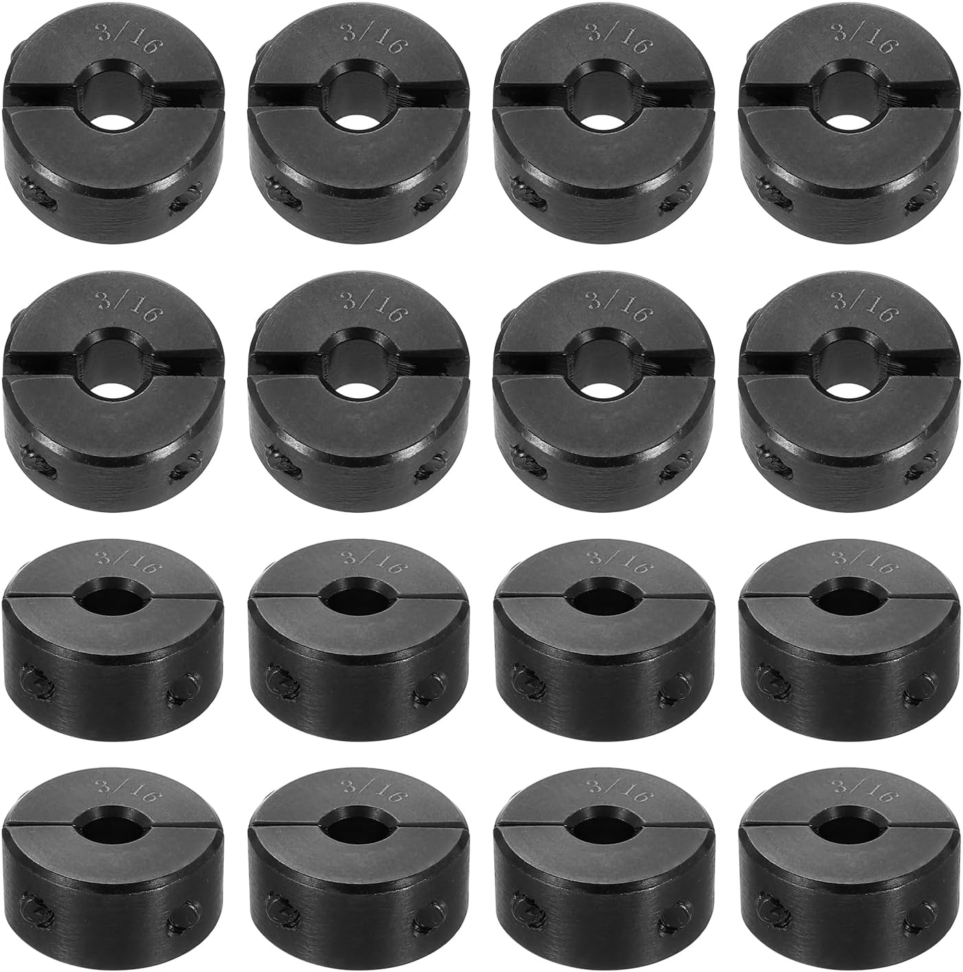 uxcell 16pcs Double Split Shaft Collar for 3/16" Shaft, Two-Piece Clamping Collar, 5/8" OD, 5/16" Width, Black Oxide Steel Lock Collar Clamp, Set Screw Style