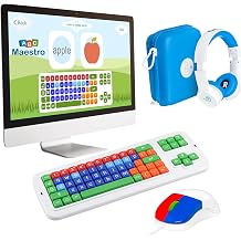 Clevy ABC Maestro Home School Bundle - Clevy Keyboard 3 Tri-Mode Lowercase, Kids Mouse, Blue Hearsafe Kids Headphones and ABC Maestro Pro Edition - Multilingual Tutor Software