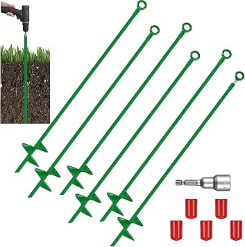 6 Pcs 30 Inch Long Spiral Ground Anchor Heavy Duty for Hard Soil Green