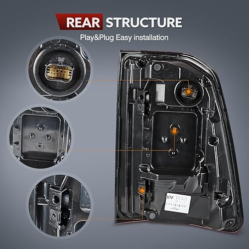 Miniatura 7 de Conjunto de luz trasera para Dodge Ram 1500 2019-2022 Lámparas traseras LED de humo negro sin detección de punto ciego, lado izquierdo del