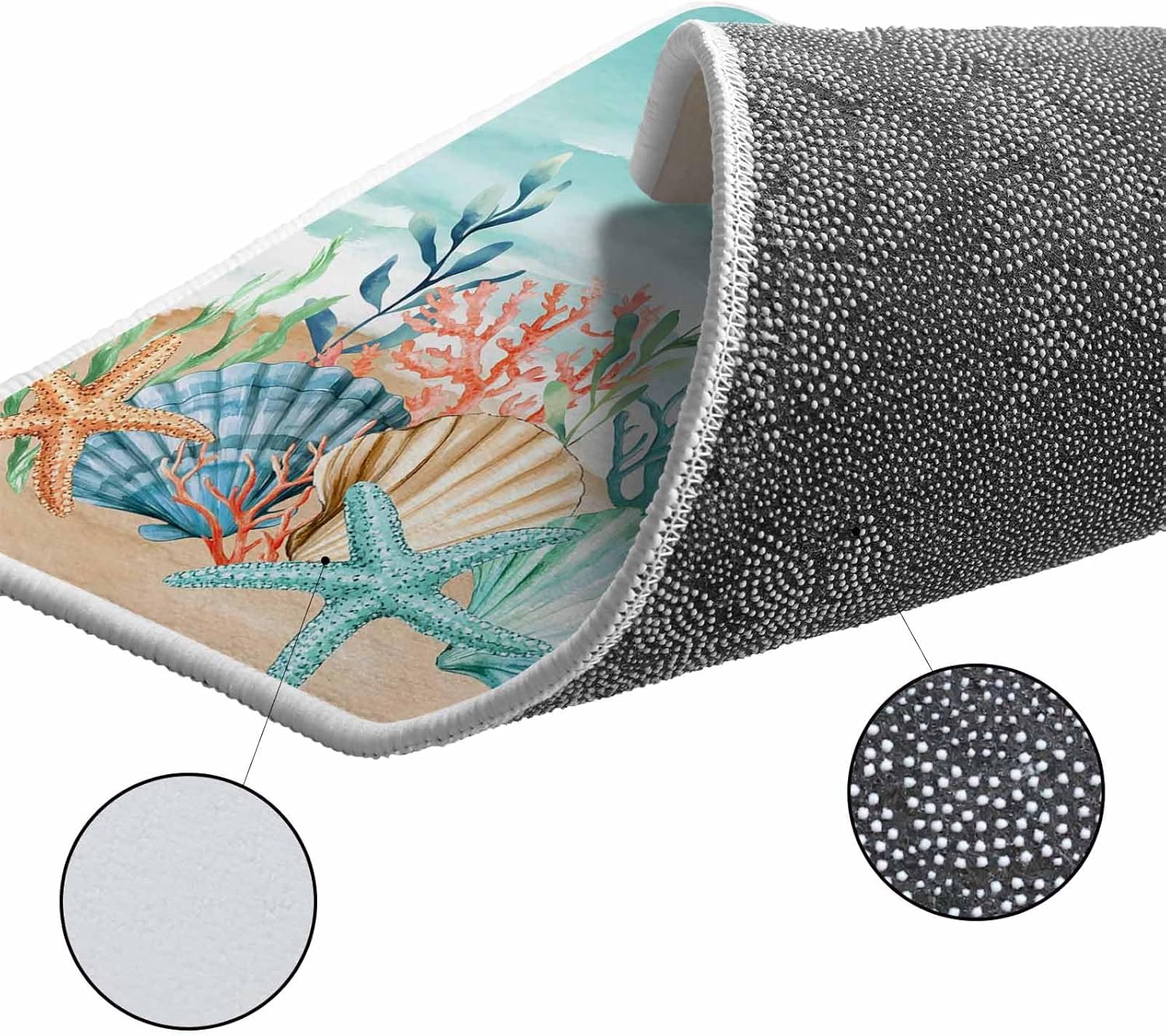 Coastal Beach Kitchen Rugs and Mats Set of 2, Non-Slip Kitchen Sink Mat, Ocean Wave Summer Sea Starfish Coral Teal Beige Washable Doormat Bathroom Rugs Runner for Bedroom 19.7"x31.5"+19.7"x63"