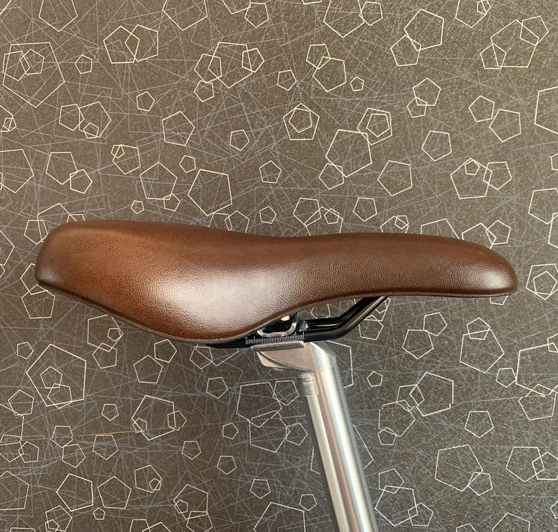 UNISTRENGH Bike Seat Vintage Brown Faux Leather Bicycle Saddle Cushioned Comfortable Foam Padded Retro PU Cycling Seat (Brown #1)