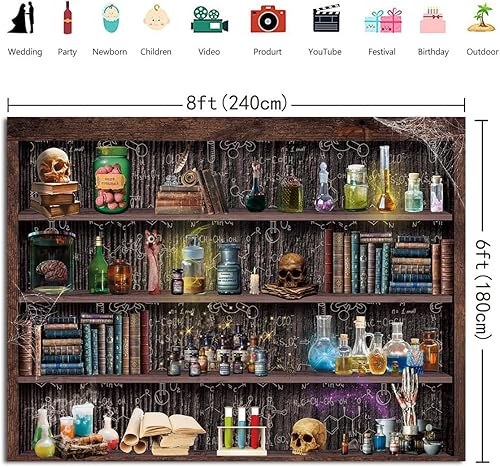 Miniatura 10 de Mad Scientist - Telón de fondo de laboratorio para niños, Halloween, escuela mágica, espeluznante, calavera, veneno, boticario, bruja, Halloween,