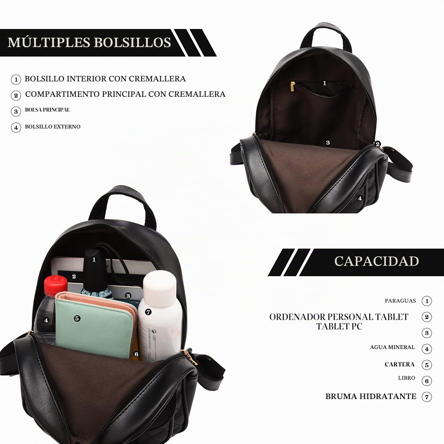 EVEOUT Mochila de Cuero PU para Mujer Mochila Informal para Viajar Trabajo Escolar Bandolera Conjunto de Mochila