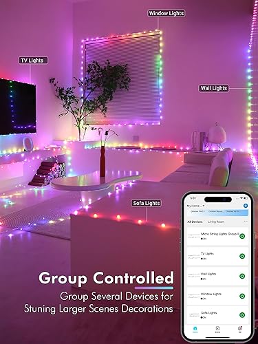 Miniatura 6 de BrizLabs Guirnalda de luces inteligentes de 66 pies, 200 luces LED WiFi RGB de Navidad, control de aplicación, iluminación de Navidad arcoíris