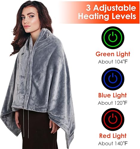 Miniatura 4 de Snuggywarm - Chal de manta térmica, suéter de manta térmica Astellia, manta térmica cálida y acogedora, 3 niveles, 9 zonas de calefacción, manta