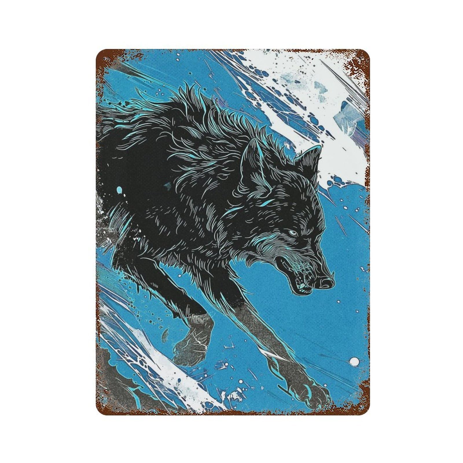 Vintage Rust Metal Sign with Wolf Hunting Design 15.7"x11.8", for Shed, Workshop And Garage Wall Decor, Retro Wall Decor