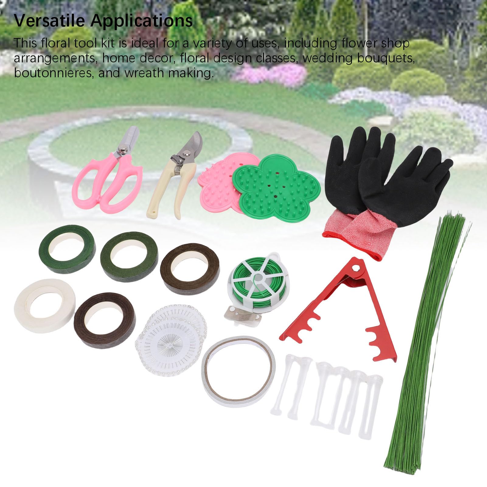 Kit de Herramientas para Arreglos Florales, Suministros para Hacer Ramos con Quitaespinas de Rosas, Tijeras, de Jardinería, Alfileres para Ramilletes, Cintas de Agua, Alambres para Tallos