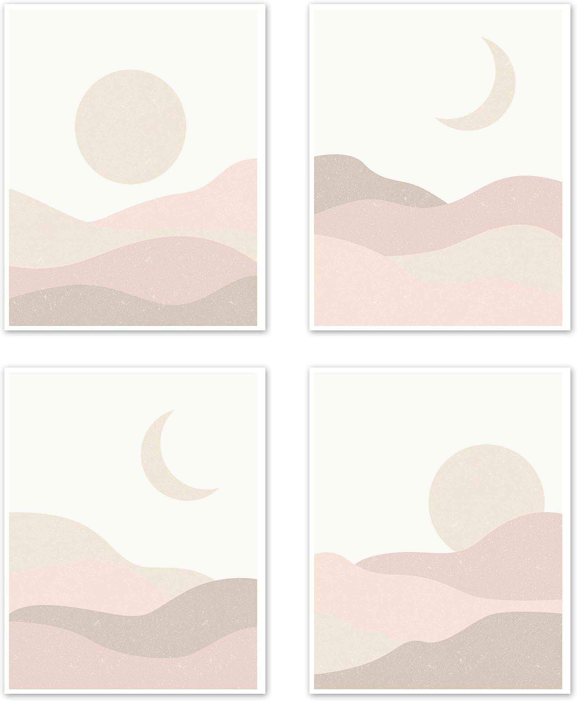 Sweet Jojo Designs Boho Desert Sun Wall Art Prints Room Decor for Baby Nursery Kids - Set of 4 Pink Mauve Gold Ivory Taupe Bohemian Abstract Particle Mountain Southwest Nature Outdoors Moon Sandscape