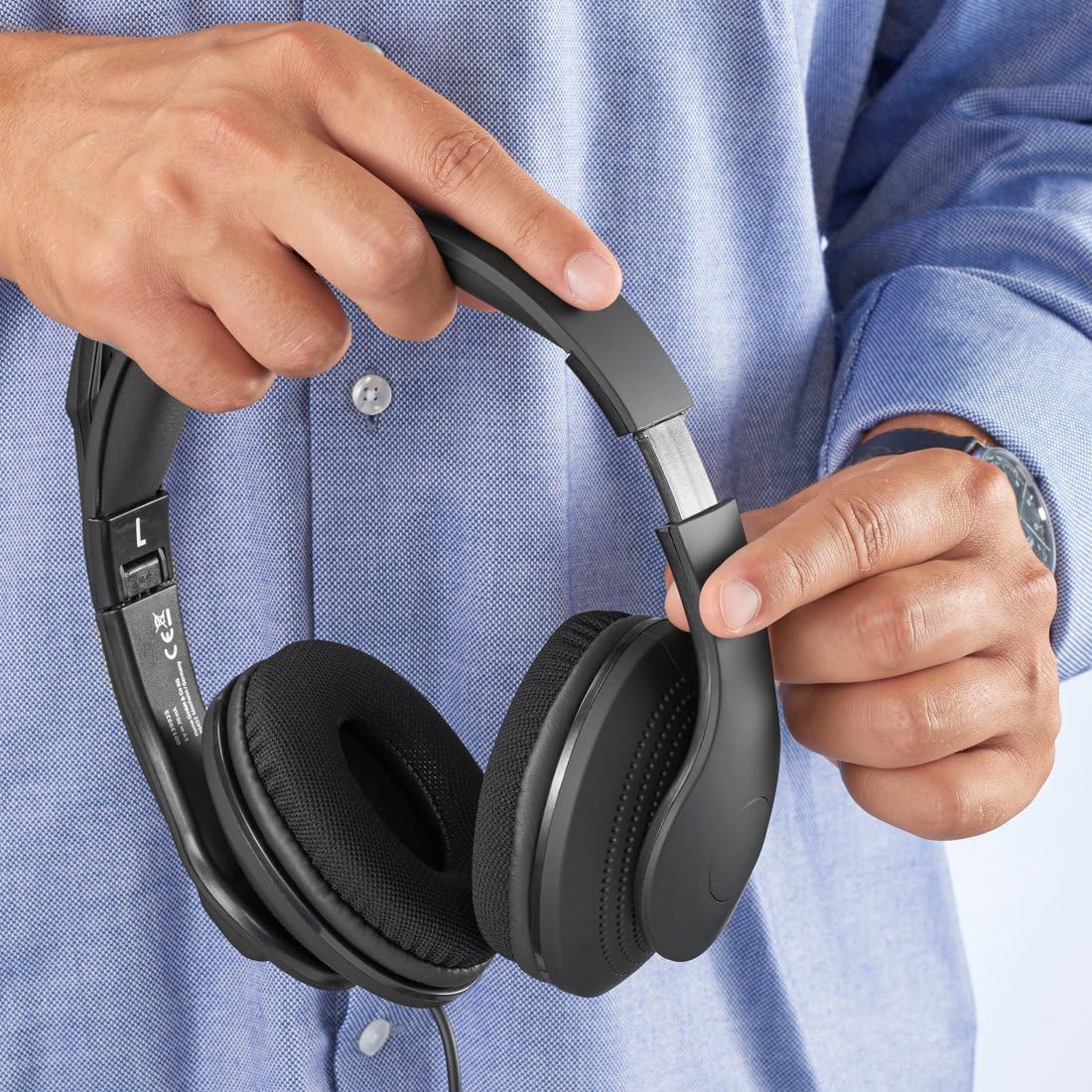 Hama USB Headset, Over Ear Kopfhörer mit Mikrofon (PC Headset mit Lautstärkeregler und verstellbarem Mikro, USB-A-Stecker, 2m langes Kabel, für Videokonferenzen, Homeoffice, eLearning) schwarz
