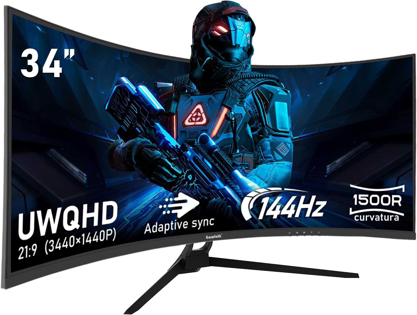 Gawfolk 34 Inch Ultrawide Curved 144Hz Gaming Computer Monitor 1500R PC Screen 21:9 UWQHD (3440x1440),Adaptive Sync,178° Viewing Angle,HDMI、Display Port,Compatible with Wall mounting - Black
