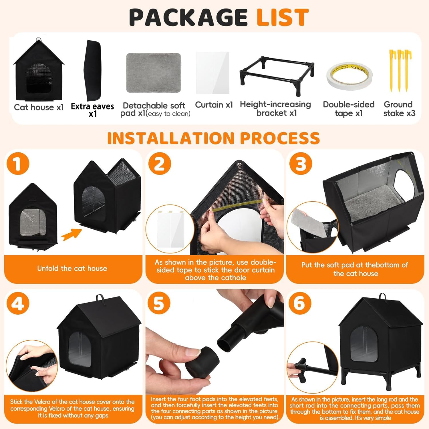 Casa para gatos con aleros desmontables adicionales, para gatos de interior y exterior en verano e invierno, actualización impermeable, refugio totalmente aislado para gatos callejeros y salvajes (L