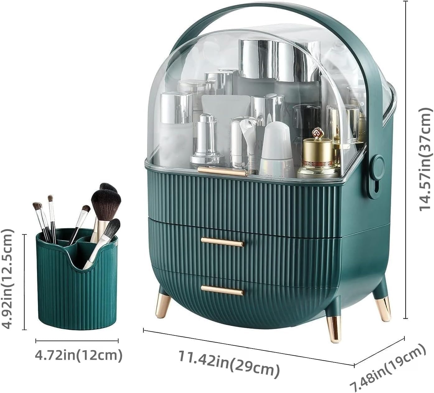 Kousee Custodia multifunzione per cosmetici, antipolvere, organizer per prodotti per la cura della pelle, organizer per gioielli, scatola per finitura per camera da letto, bagno, scrivania, verde