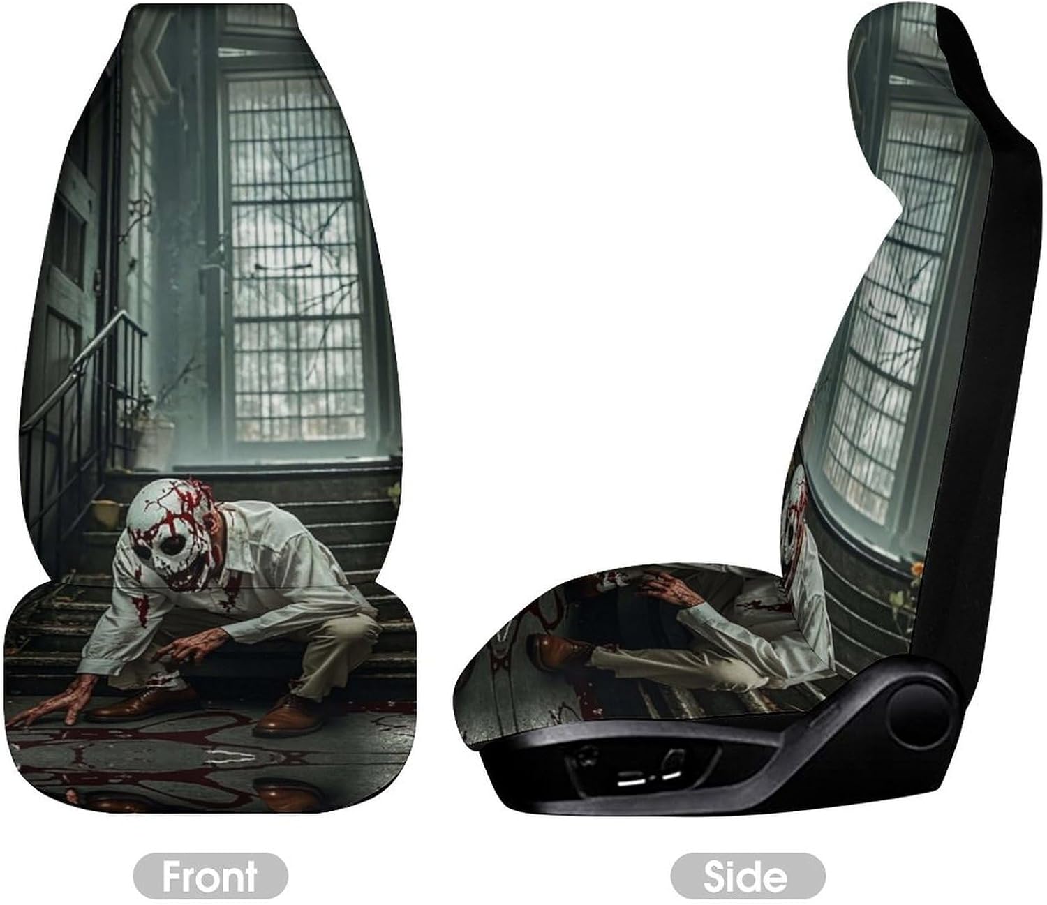 Breathable Car Seat Cover Halloween Horror Theme Car Front Seat Protector with Elastic Band Edge Auto Seats Cushions Cars Interior Accessories Fit SUV Sedan Van Truck 1PCS