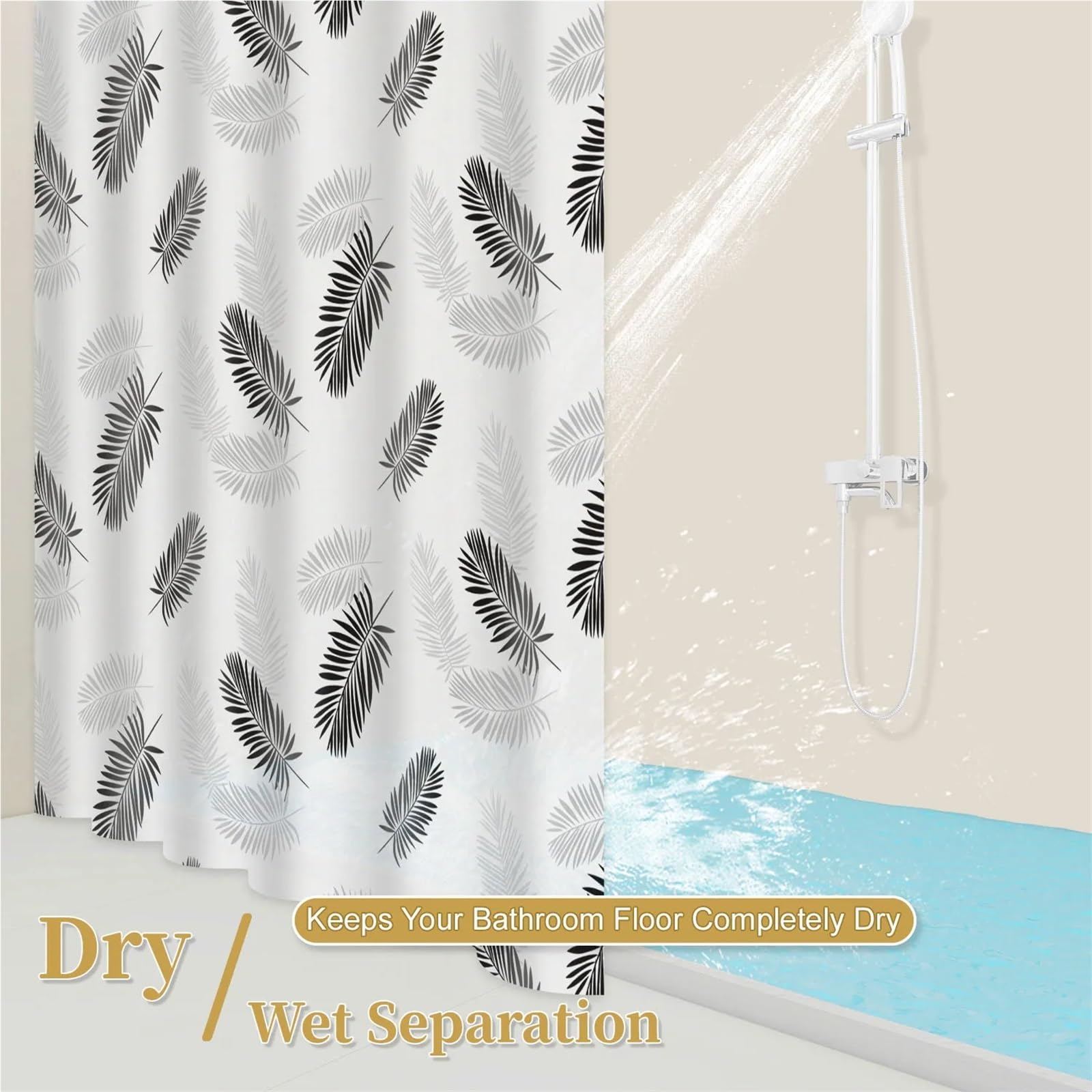 Cortina de Ducha Cortina de Ducha, 1 Pieza, Hojas Tropicales Negras, decoración baño botánica PEVA Impermeable Popular(180 * 180cm)