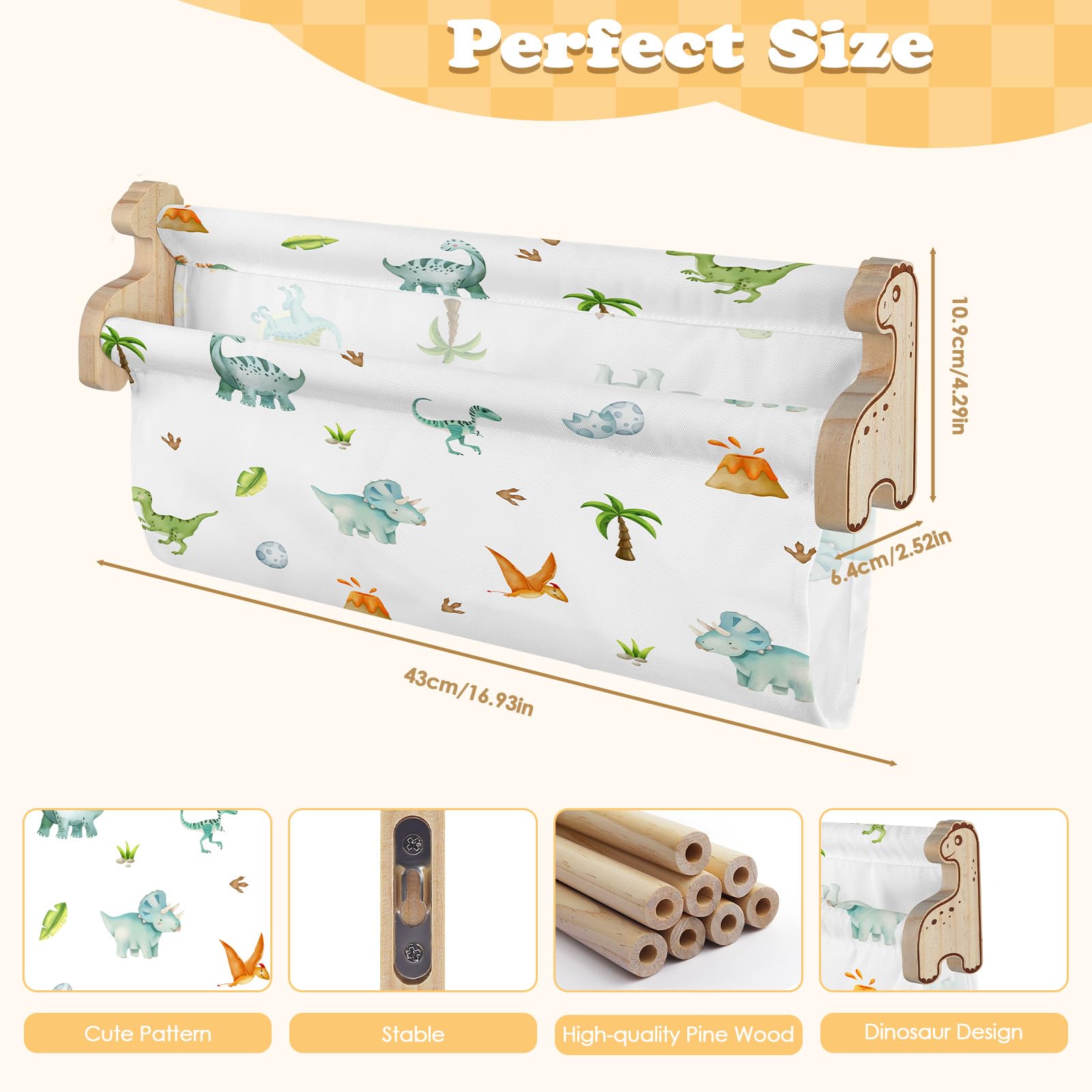 Decalsweet Kids Bookshelf,Set of 4 Floating Book Shelves for Wall,Wooden Book Shelf for Kids Room Classroom Nursery Decor,Gift for Boys Toddler Children,Dinosaur - Image 3