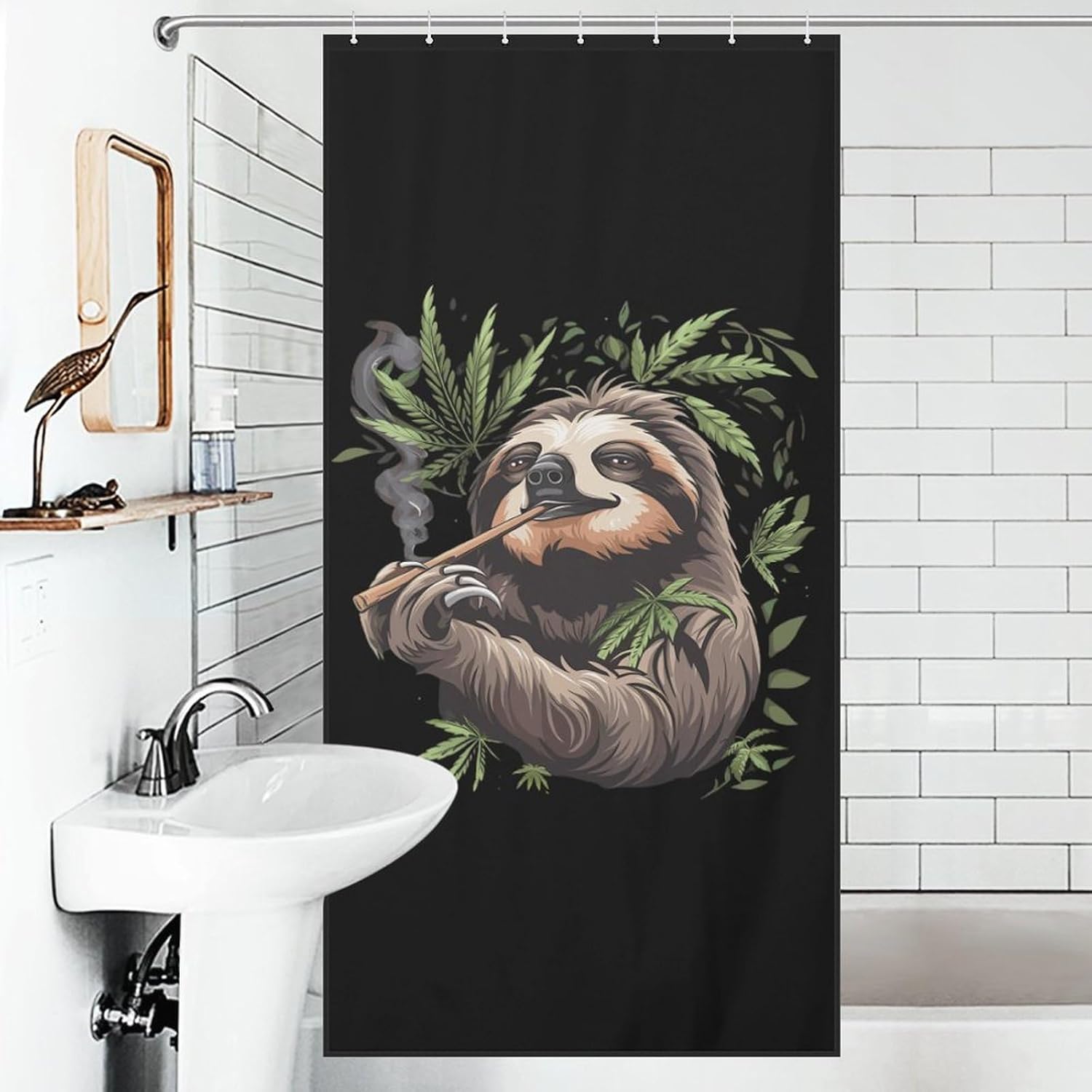 Smoking Sloth Weed Funny Shower Curtains Washable Bath Curtain Liner with Hooks for Bathroom Bath Tubs 36x72Inch（92x183cm）