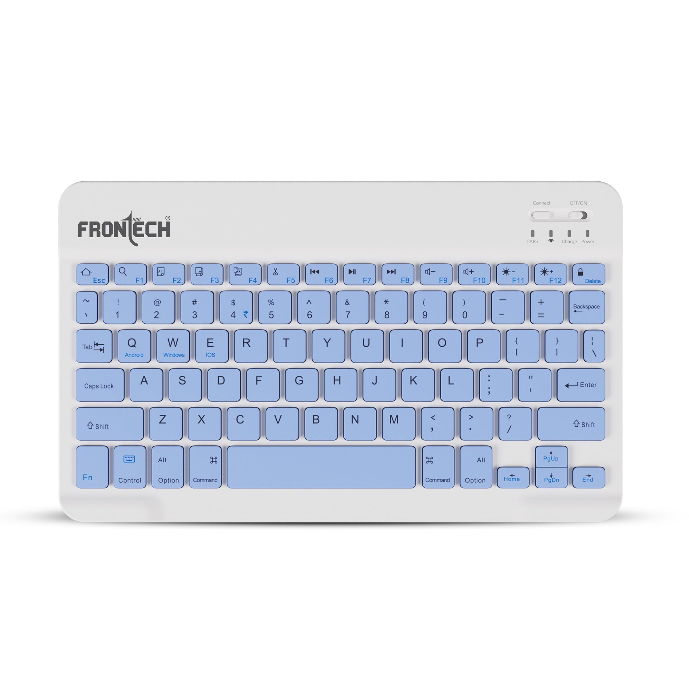 FRONTECH Wireless Mini Keyboard | BT Multi-Device | 78 Keys with Functional Hot Keys | Silent Scissor Switch | 120mAh Rechargeable Battery | Android, Windows & iOS | 1 Year Warranty (FT-1603ABLU)