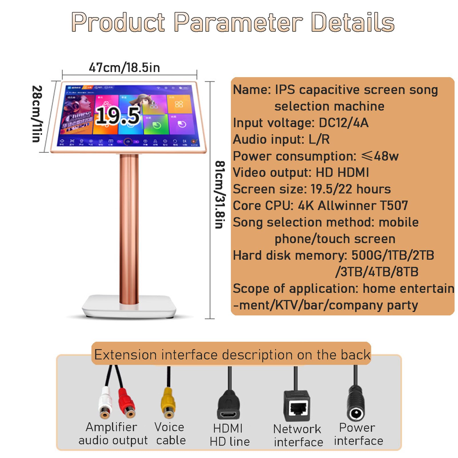 Professionelle Karaoke-Maschine: Alles in einem mit 19,5/22 Zoll Touchscreen, 27 Sprachen, für Partys zu Hause/Erwachsene/Kinder,19.5inch-4TB