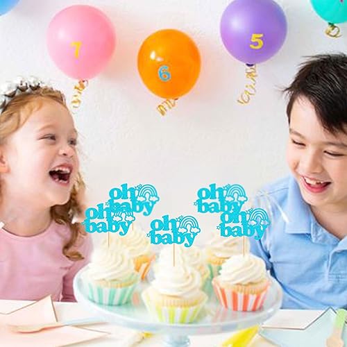 Miniatura 3 de Ercadio Paquete de 24 adornos bohemios para cupcakes con diseño de arco iris Oh Baby para cupcakes, color azul, boho, arco iris, Oh Baby para tartas