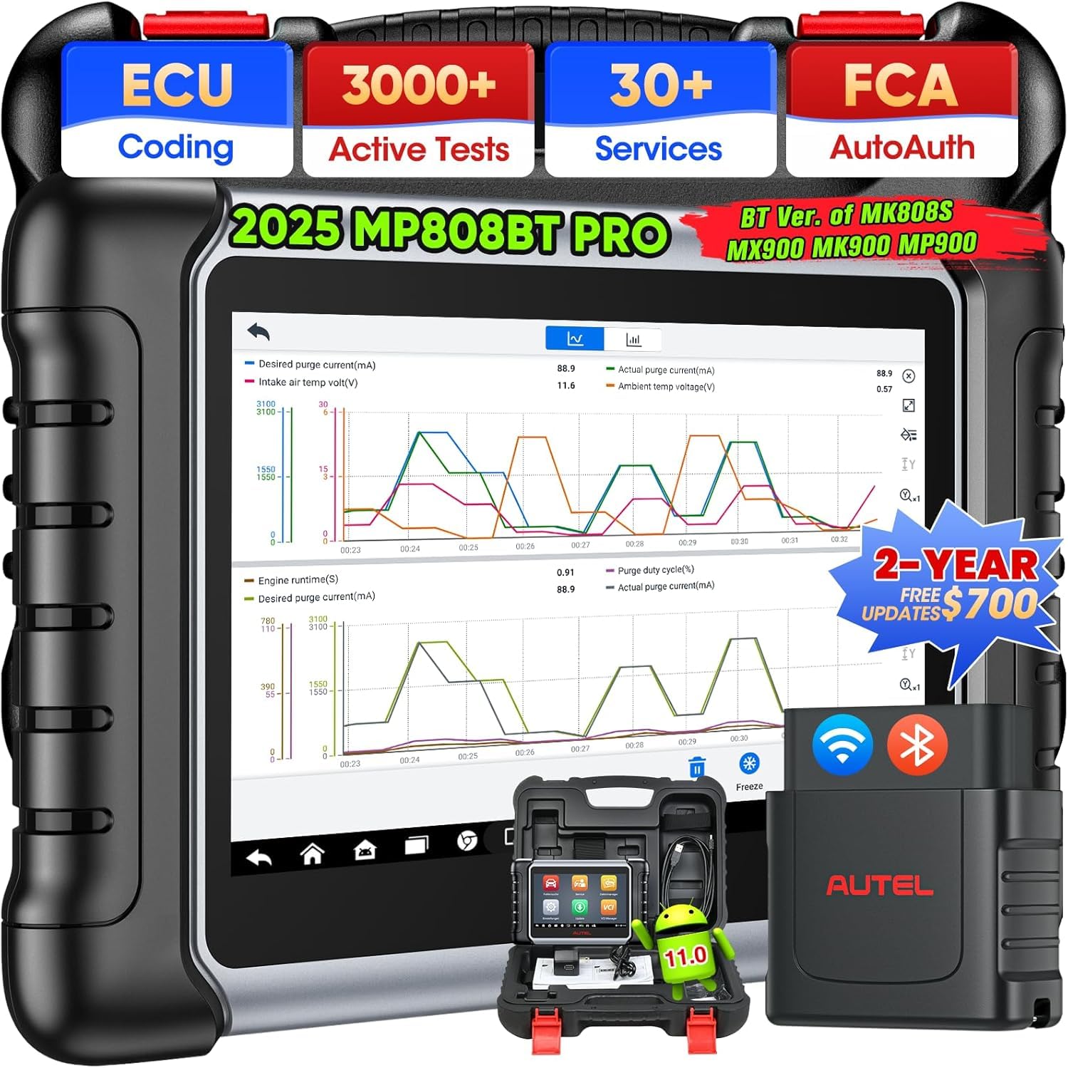 Scanner MaxiPRO MP808BT PRO Diagnostic Tool, 2-Year Updates, 2025 Up of MP808BT MP808 MK900BT MK900 MK808S, ECU Coding as MS906 Pro MP900 MP900-BT MP900E KIT, 30+ Reset, VAG Guide, OE All System