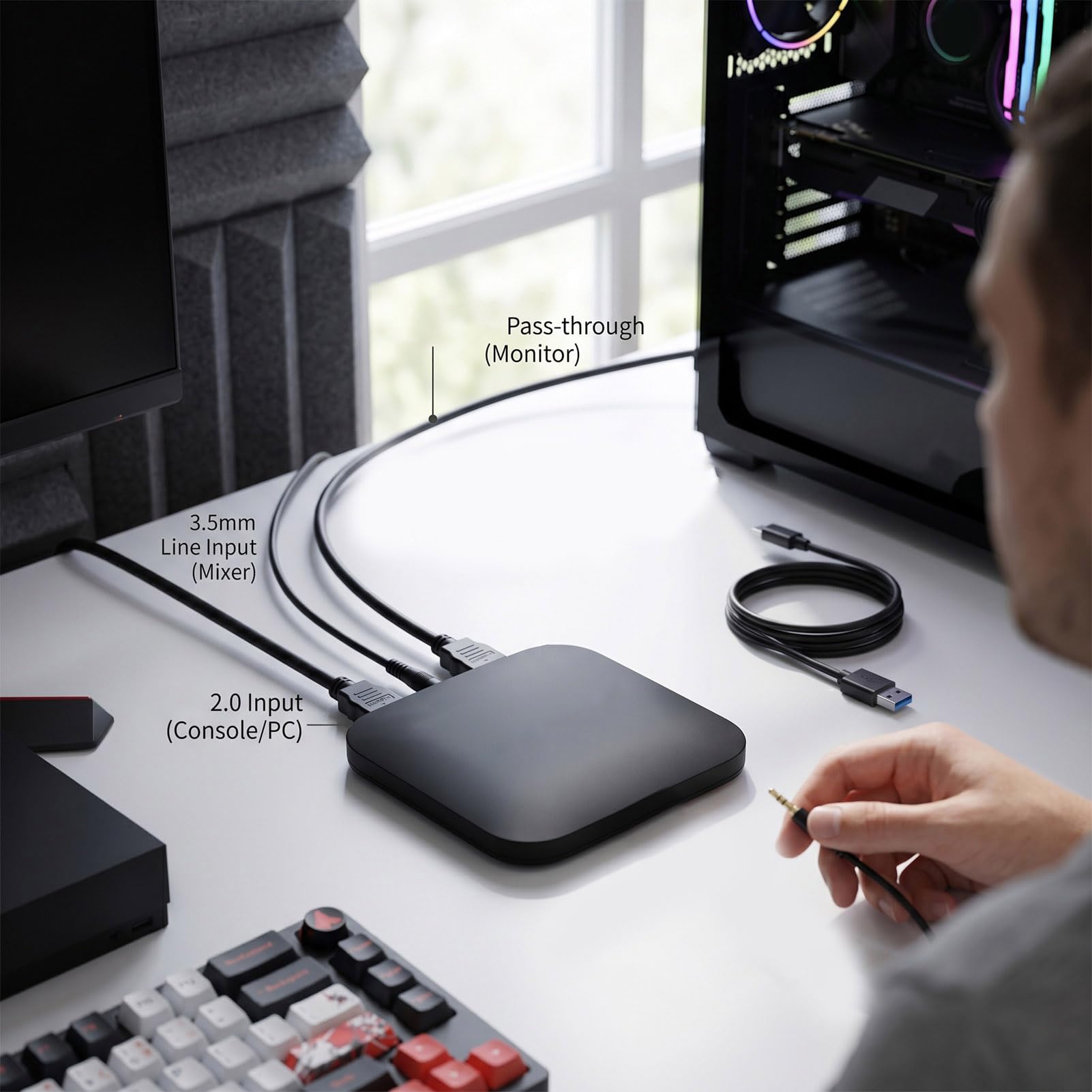 Goshyda Scheda di Acquisizione Video 4K 60FPS, Interfaccia Multimediale HD per Registratore Video USB 3.0 con Registrazione Non Compressa, Bassa Latenza, Interfaccia da 3,5 Mm, per