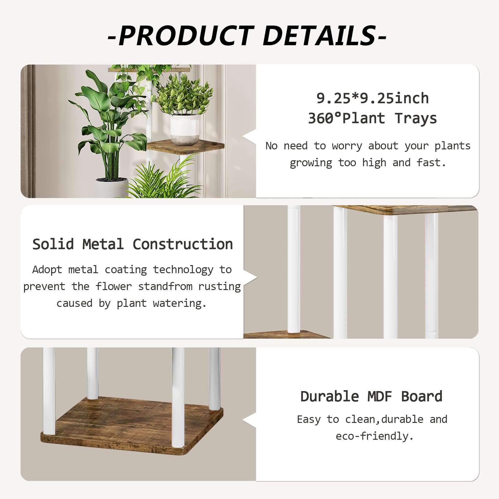 Hewnda Support Pot De Fleurs Métal 22,9 Cm - Fer Forgé Blanc Résistant Pour Intérieur Extérieur