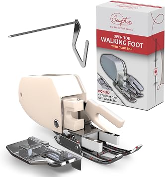 Open Toe Walking Foot with Guide Compatible with Brother Sewing Machine, 7mm Low Shank Attachment, Bonus 1/4 Inch Quilting Foot