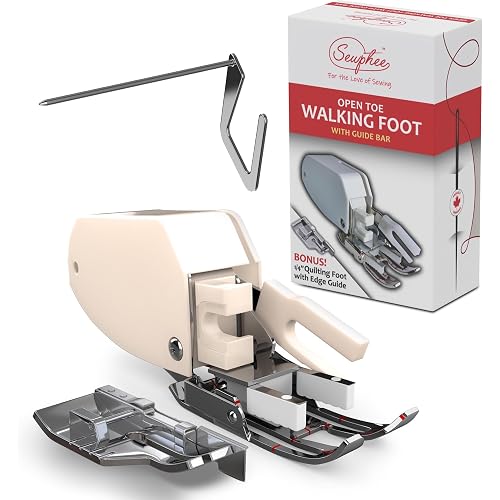 Open Toe Walking Foot with Guide – Compatible with Brother Sewing Machine, 7mm Low Shank Attachment, Bonus 1/4 Inch Quilting Foot