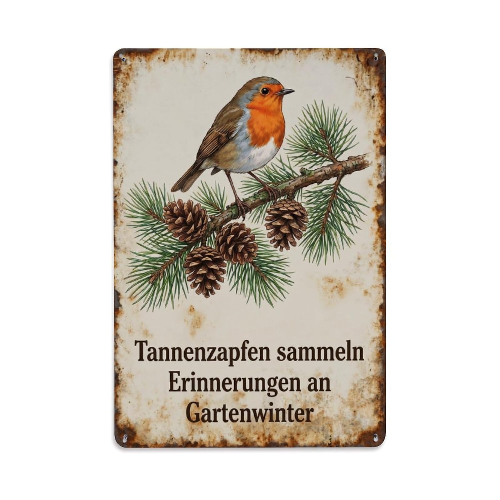 Yrnq Vintage Style-10 Robin Bird Garden Quote Pinecone Branch Vintage Metal Tin Sign Plaque Wall Decor For Cafe, Club, Garden Round Metal Poster 8X8inch