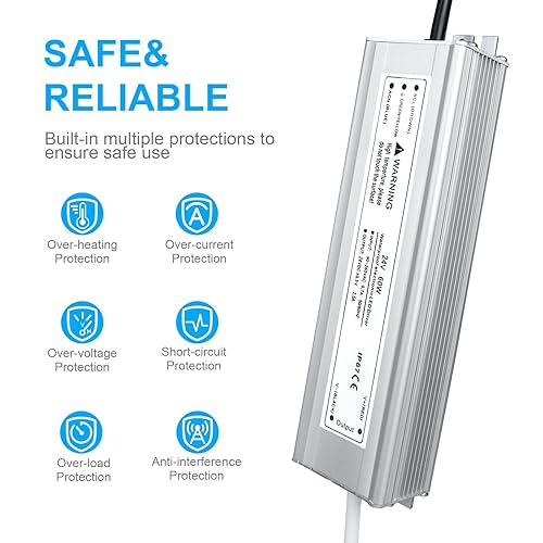 Miniatura 89 de LightningWill transformador impulsor de fuente de poder LED, impermeable, IP67, 110V CA a 12V DC con enchufe de 3 clavijas para uso externo