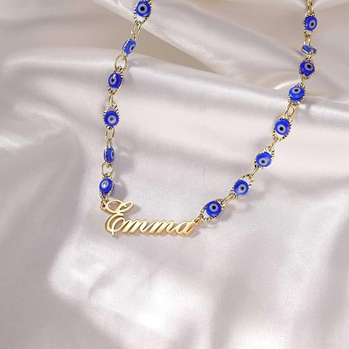 Miniatura 4 de DayOfShe Collar personalizado con capas de mal de ojo, chapado en oro real de 18 quilates, gargantilla de tercer ojo con nombre, joyería de Navidad,