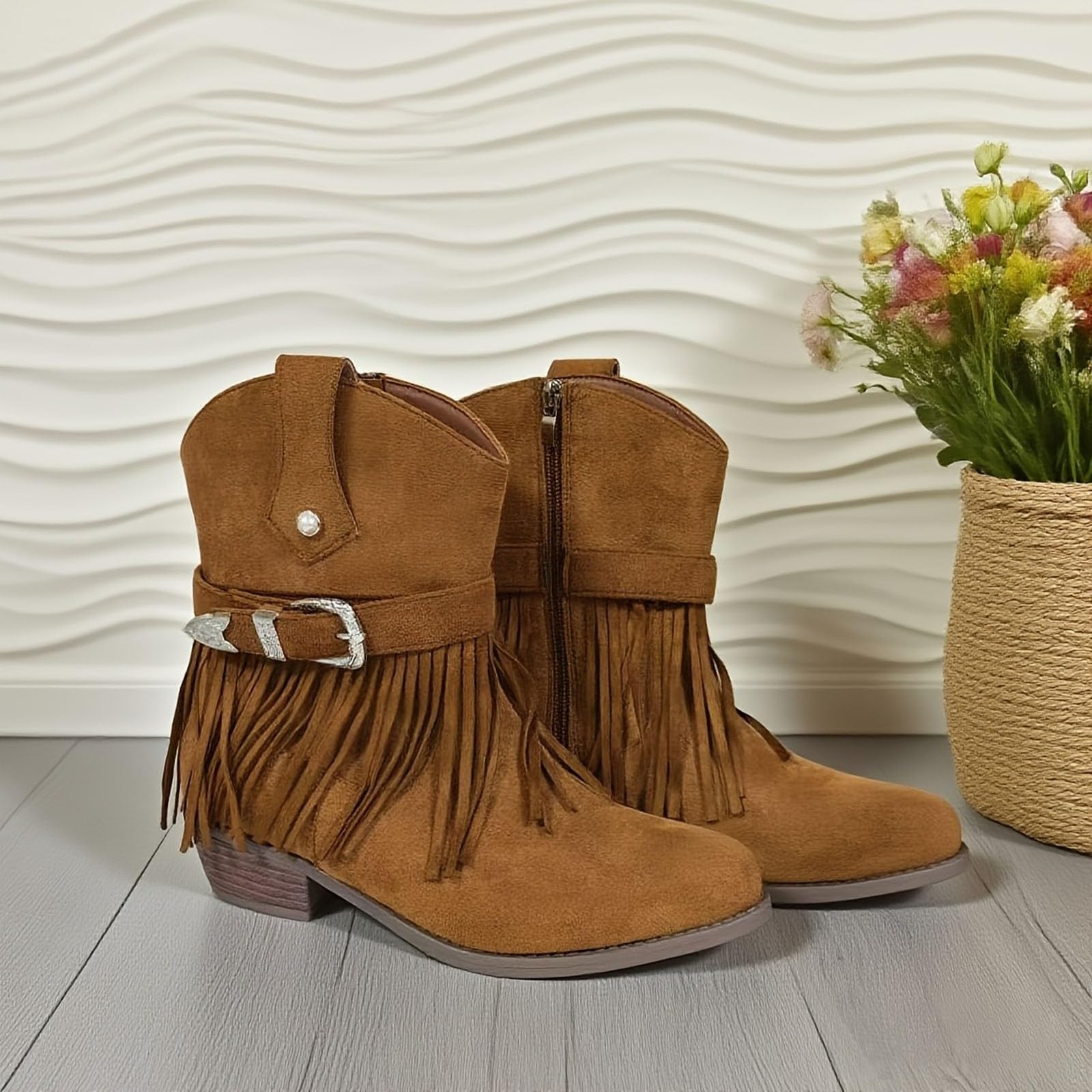 Ankle Boots Damen Schnalle Kurzschaft rutschfest Stiefeletten mit Absatz | Fransen, Schnalle, Spitzenschuh, Blockabsatz, Kurzer Schaft, Reißverschluss, Modisch, Bequem, Komfort, Winter Schuhe