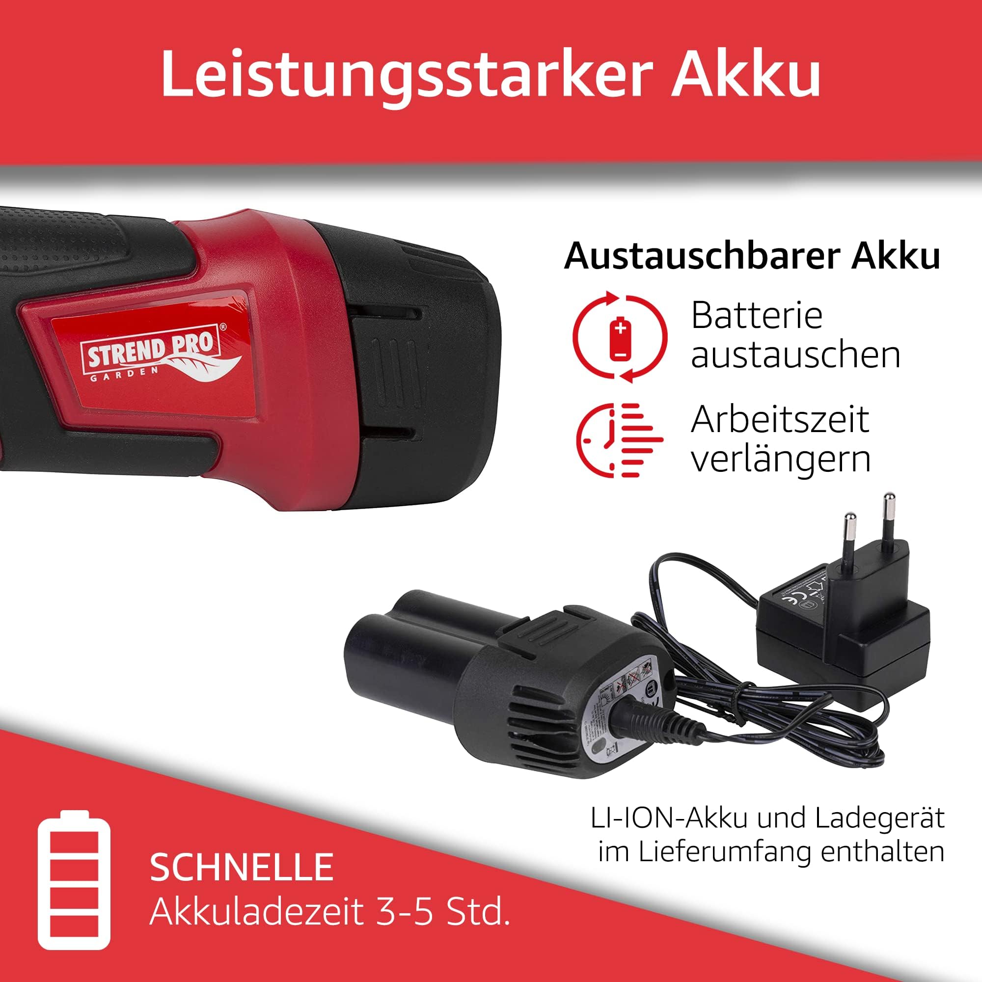 STREND PRO Akku Elektrische Astschere Teleskop | für einfach Garten und Baum Beschneiden | max. 22mm, 170cm Lang teleskopstiel Getriebe gartenschere | 1 x 7.2V Akku enthalten | Akkuschere, Baumschere