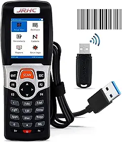 Scanner de código de barras sem fio, scanner de inventário JRHC 2,4G leitor de código de barras a laser portátil 1D para digitalização de coleção e inventário com tela LCD de 2,2 polegadas para biblioteca, supermercado, armazém, loja