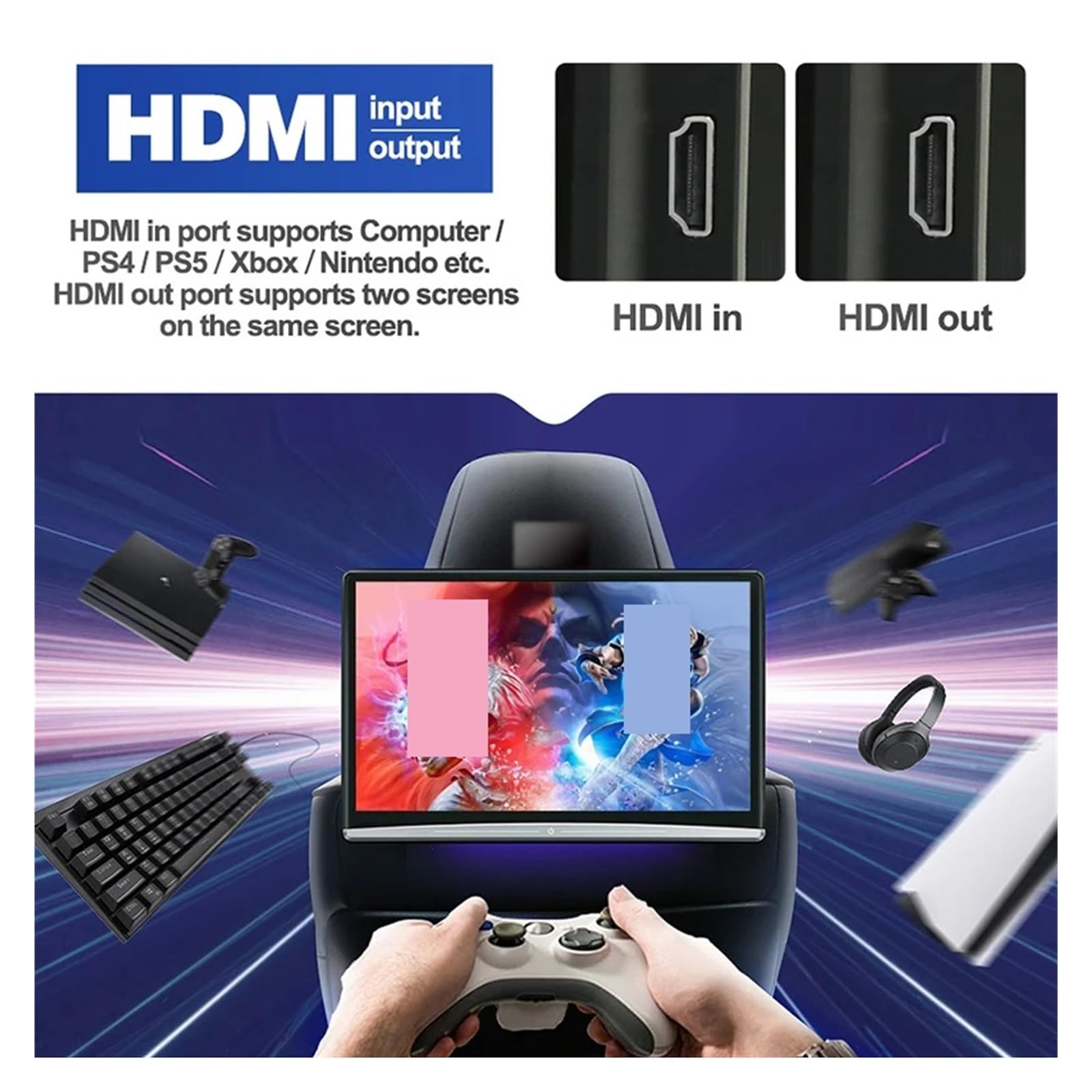 13,3 Pouces 10 Voiture TV Appuie-tête Moniteur 1080P Casque Tablette Écran Tactile Bluetooth/HDMI Entrée + Sortie/FM/Miroir Lien Lecteur Vidéo(1 pcs 4G-64G)