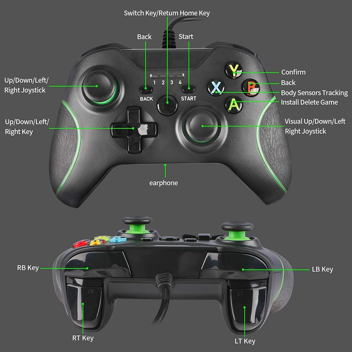 Controller for Xbox One,USB Wired PC Controller Gamepad Joystick for Xbox One S/X, Windows 7/8/10 with 7.2ft Cord, Dual-Vibration Turbo, Trigger Buttons - Black