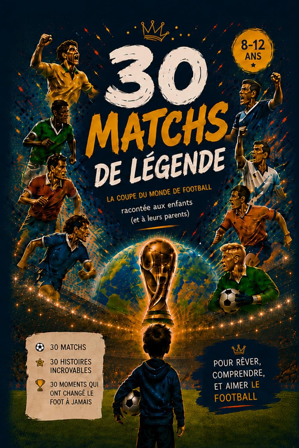 30 Matchs de légende : La Coupe du monde de football racontée aux enfants et aux parents: Livre de foot pour enfants 8-12 ans - De Pelé à Maradona, Zidane et Mbappé - Idée cadeau pour fan de football