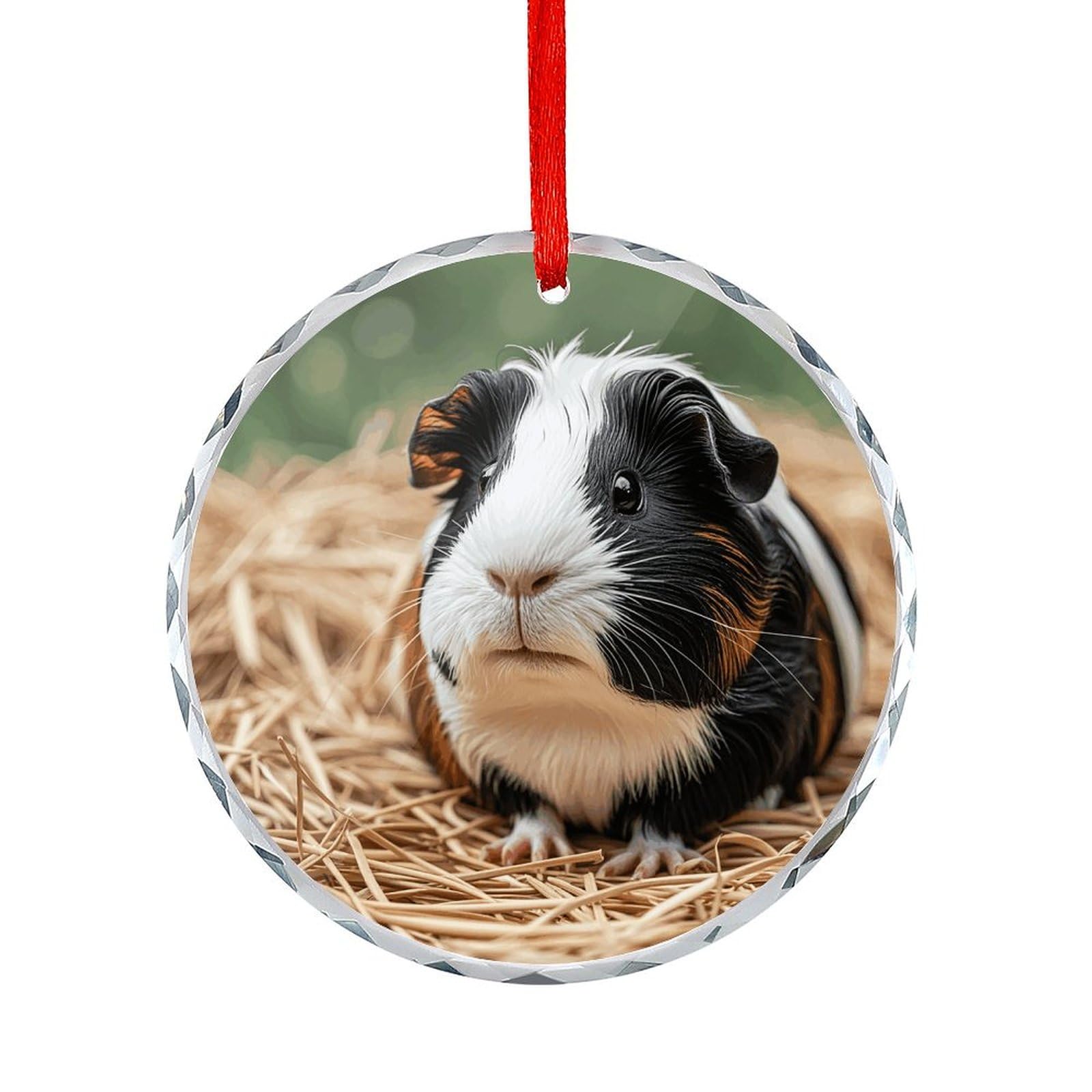 Crystal Decoration Cute Guinea Pigs Hanging Ornament Round Christmas Ornaments Stained Glass Decor Christmas Tree Decoration Holiday Ornament Unique Gift Idea